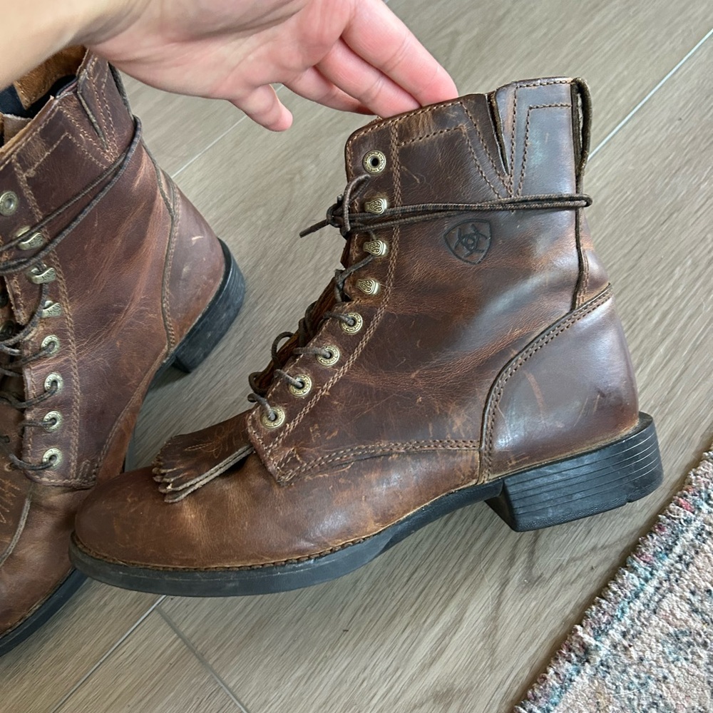 Ariat Brown Leather Lace Up Women's Boots - Picture 2 of 6
